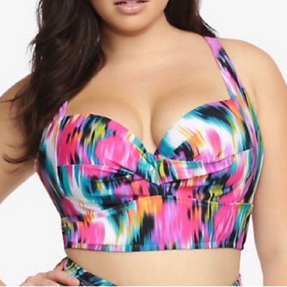 Torrid Multi Color Watercolor Print Swim Top